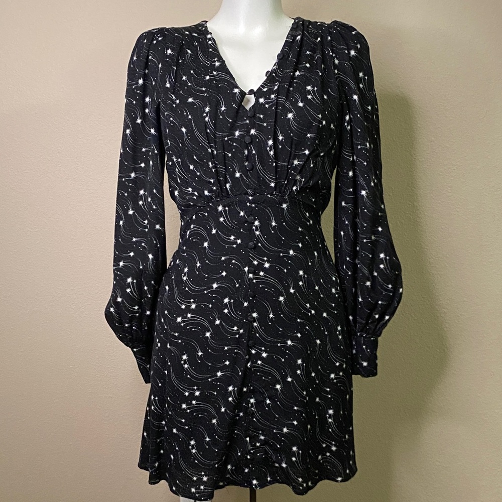 Ted Baker Black viscose celestial Star button front Long Sleeve Dress 🖤